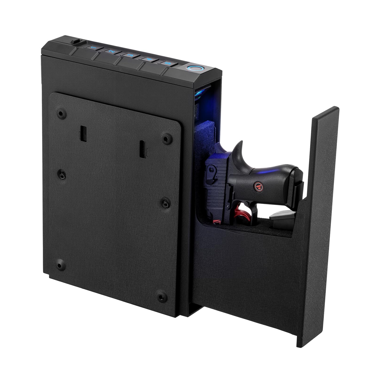 VEVOR Caja Fuerte para Pistolas, Control Deslizante, 3 Formas de Acceso: Huella Dactilar, Contraseña, Llave, Capacidad 1 Pistola 1 Cargador, Negro