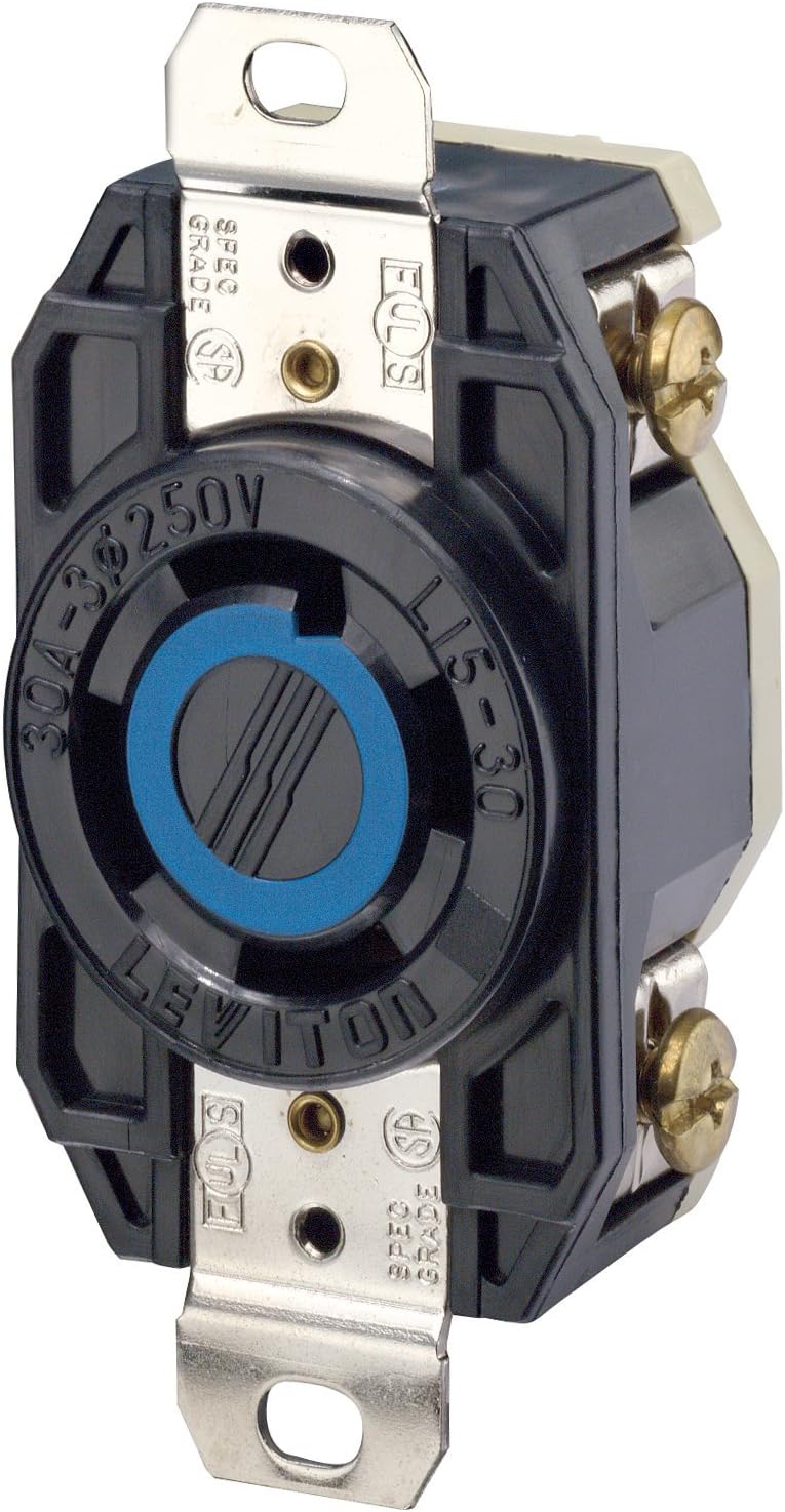 2720 30 Amp, 250 Volt 3-Phase, Flush Mounting Locking Receptacle, Industrial Grade, Grounding, V-0-MAX, Black