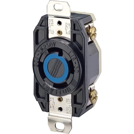 Leviton 2720 30 Amp, 250 Volt 3-Phase, Flush Mounting Locking Receptacle, Industrial Grade, Grounding, V-0-MAX, Black
