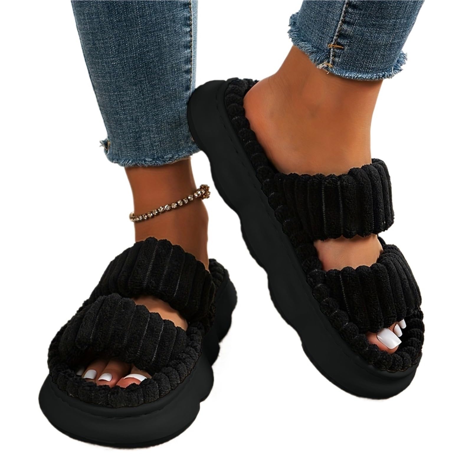 Pantuflas de casa for Mujer con Puntera Abierta y Suela de Lino Cruzada, Chanclas de baño Antideslizantes con Suela de Lino. para Uso Doméstico(Black,44)