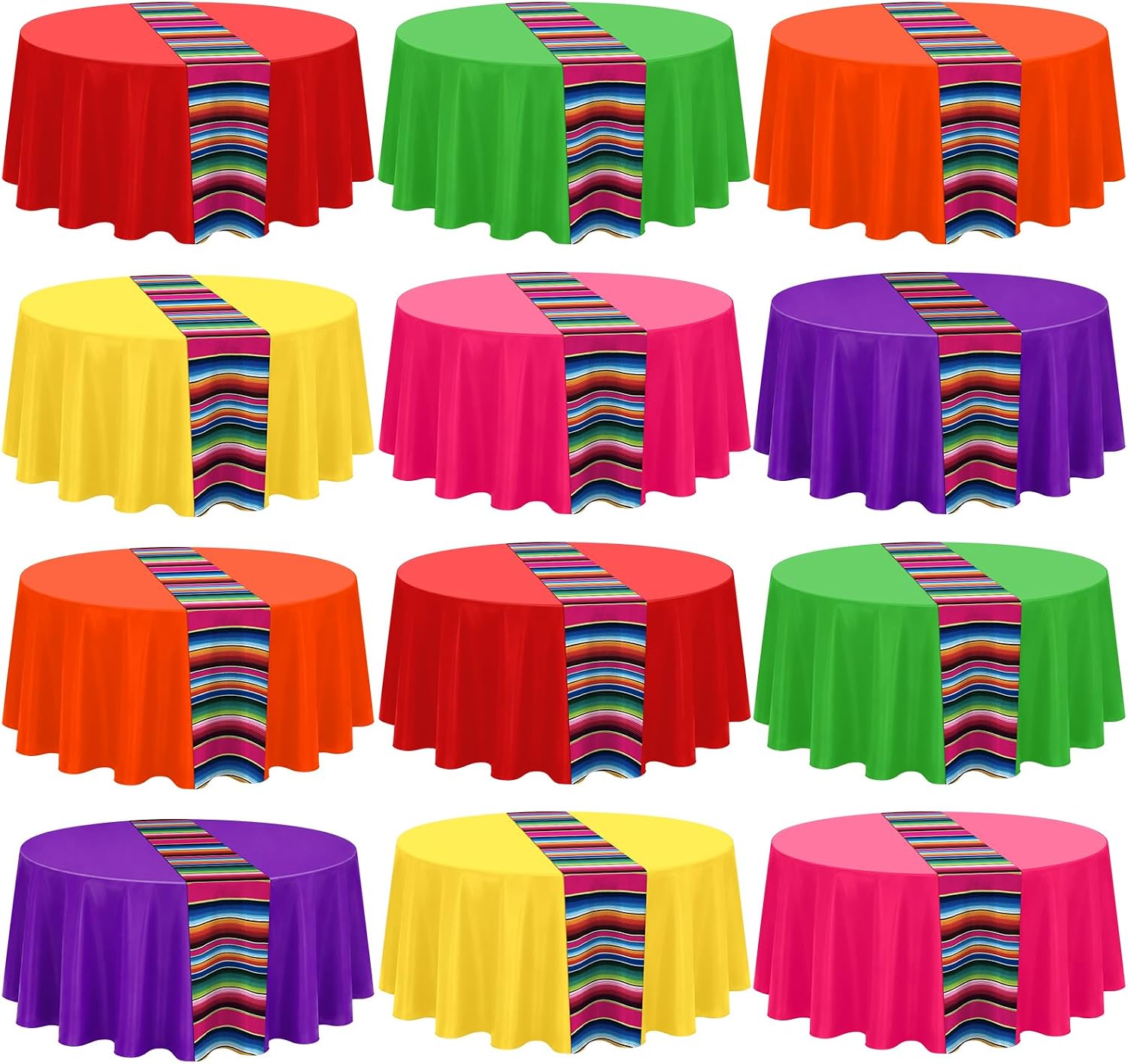 12 Pack Mexican Round Plastic Tablecloth, 84 Inch, Fiesta Party Decorations
