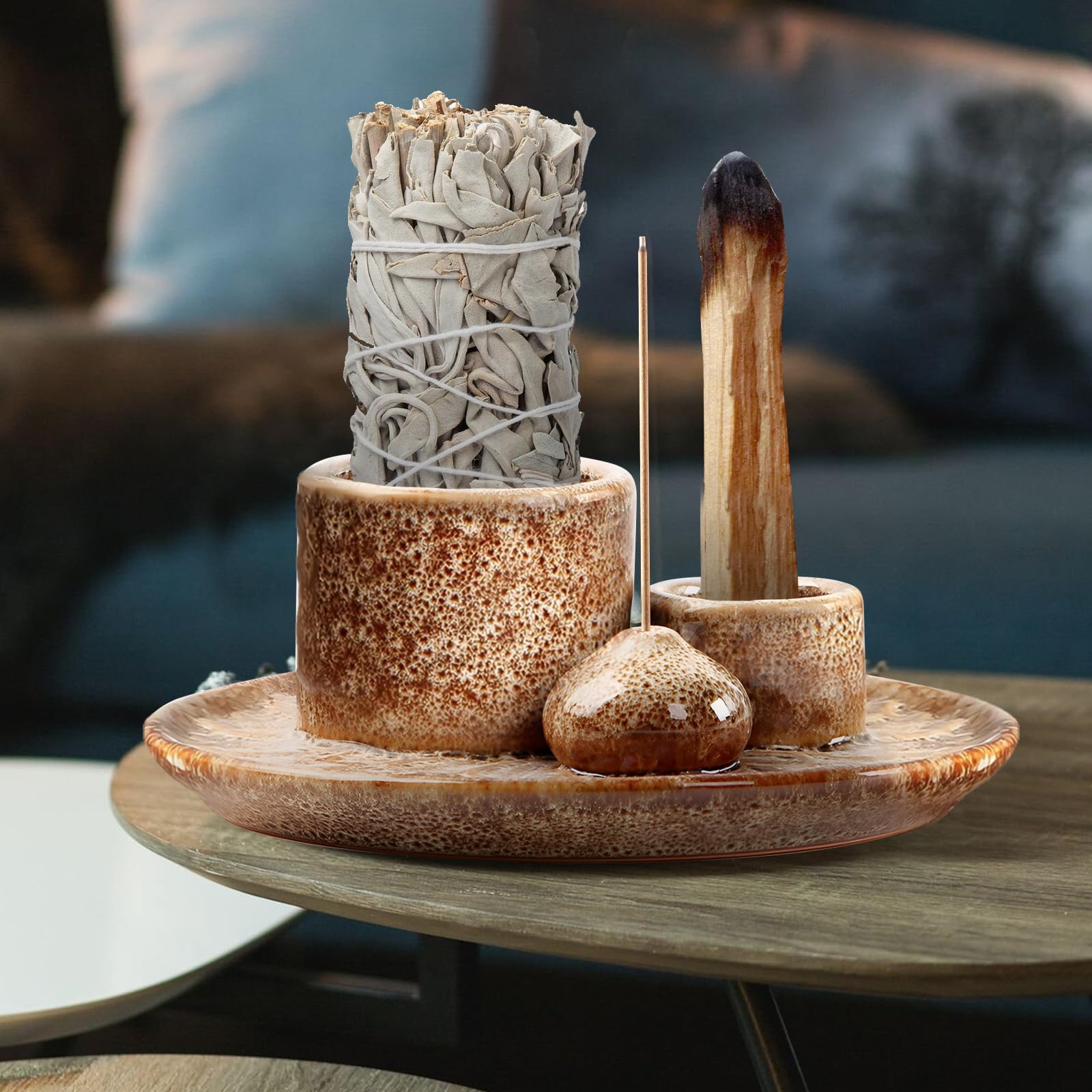 TOPZEA Porta incenso 6 in 1, porta bastoncini di salvia di Palo Santo