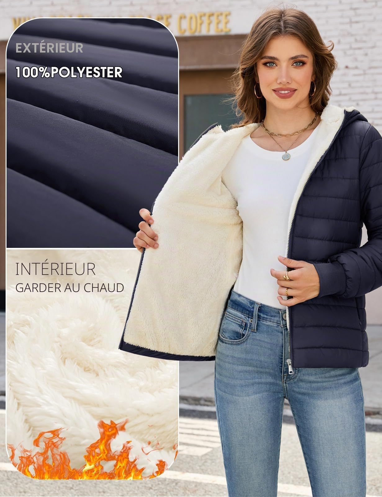 Yuson Girl Veste Femme Hiver Légère à Capuche Manteau Polaire Chaude Courte