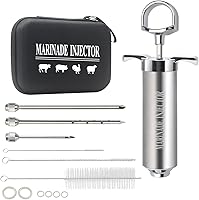 Uironly Meat Injector Kit: 3 Stainless Steel Needles for Turkey Brine, BBQ Brisket Chicken - Grill Smoker Injection Tool with Case, E-Book
