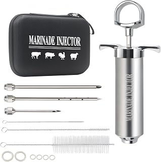 Uironly Meat Injector Kit: 3 Stainless Steel Needles for Turkey Brine, BBQ Brisket Chicken - Grill Smoker Injection Tool with Case, E-Book