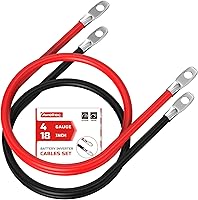 AWELTEC 4 AWG 18 Inch Pure Copper Battery Cables with 3/8" Lugs - Red Black Set for Solar Inverter RV Marine Boat Car