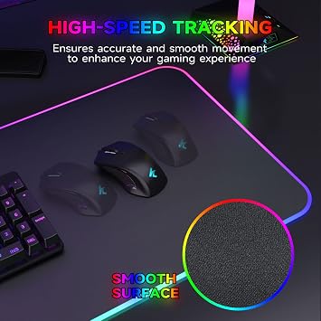 Hcman RGB Gaming Mouse Pad, Large Mousepad with Led Light, PC Gaming Accessories Black Keyboard Pad for Desk, Non-Slip Rubber Base XXL Big Mouse Mat for Gamer Boy Men Gift (31.5 X 12 Inch)