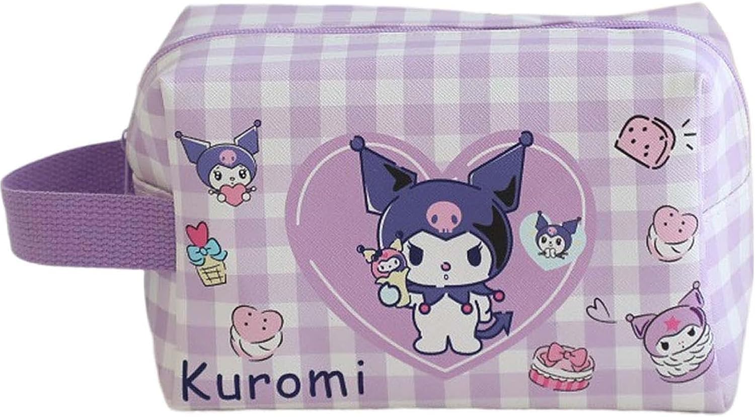 NALACAL Kuromi Travel Cosmetic Bag, Anime Cartoon Cosmetic Bag Cute Cat Waterproof Makeup Bag, Kuromi Makeup Bag with Zipper, Portable Large Capacity Toiletry Bag for Women Girls (Purple)