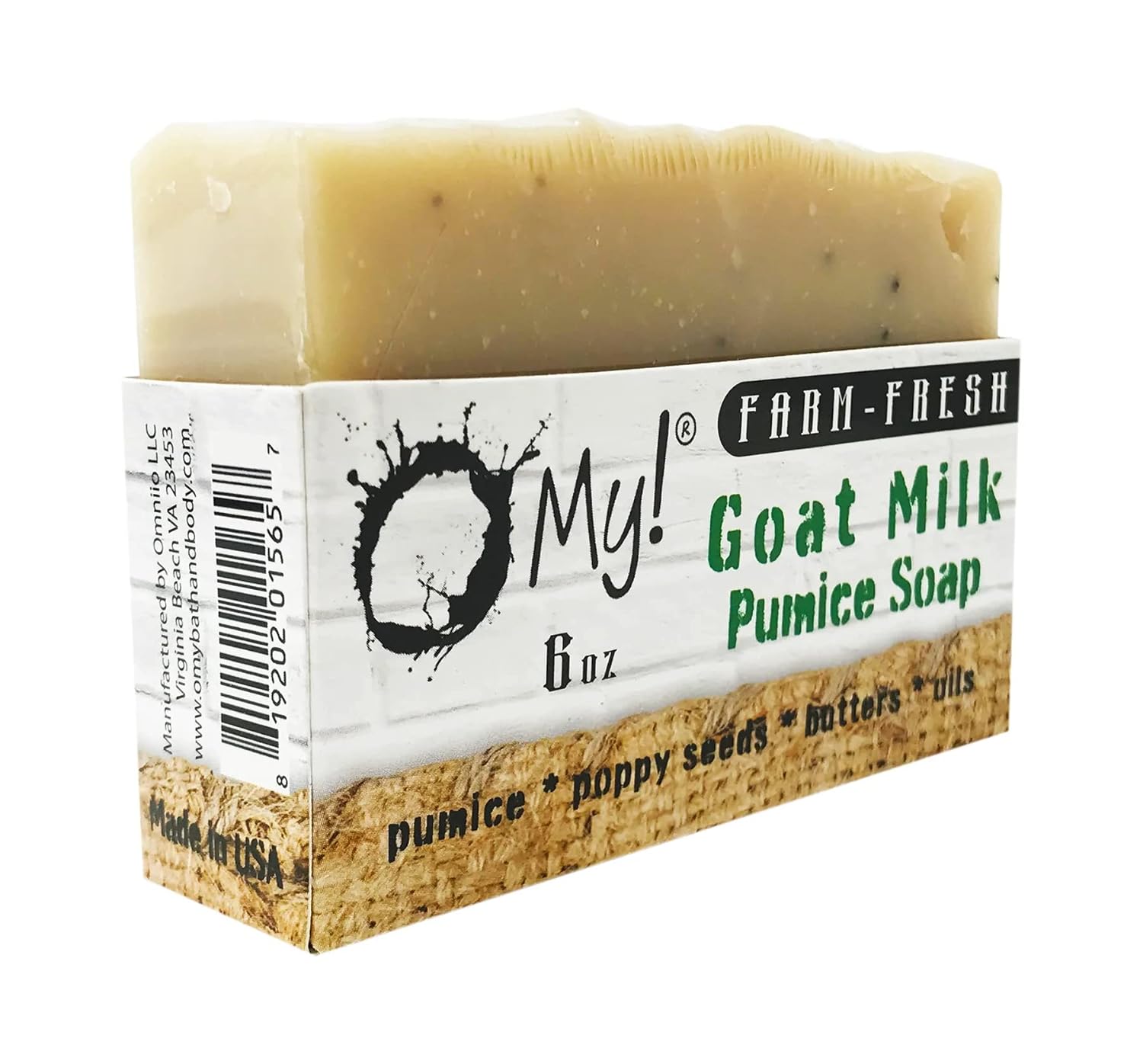 O My! Goat Milk Pumice Soap 6oz | Made with Farm-Fresh Goat Milk | Free of Parabens & More | Handcrafted USA