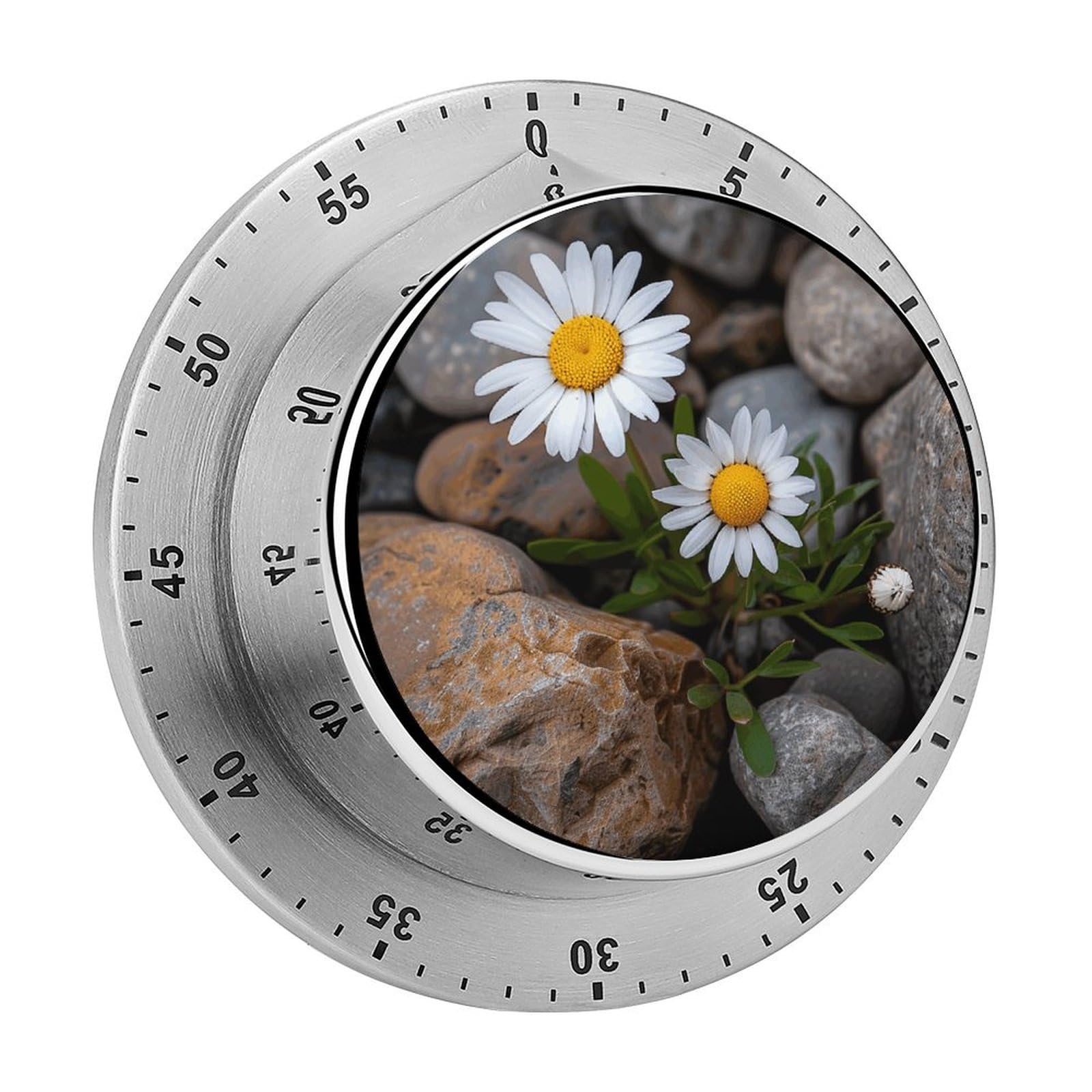 Daisies and Rocks Manual Countdown Timer with Magnetic Base Visual Mechanical Timer for Classroom Home Study and Cooking