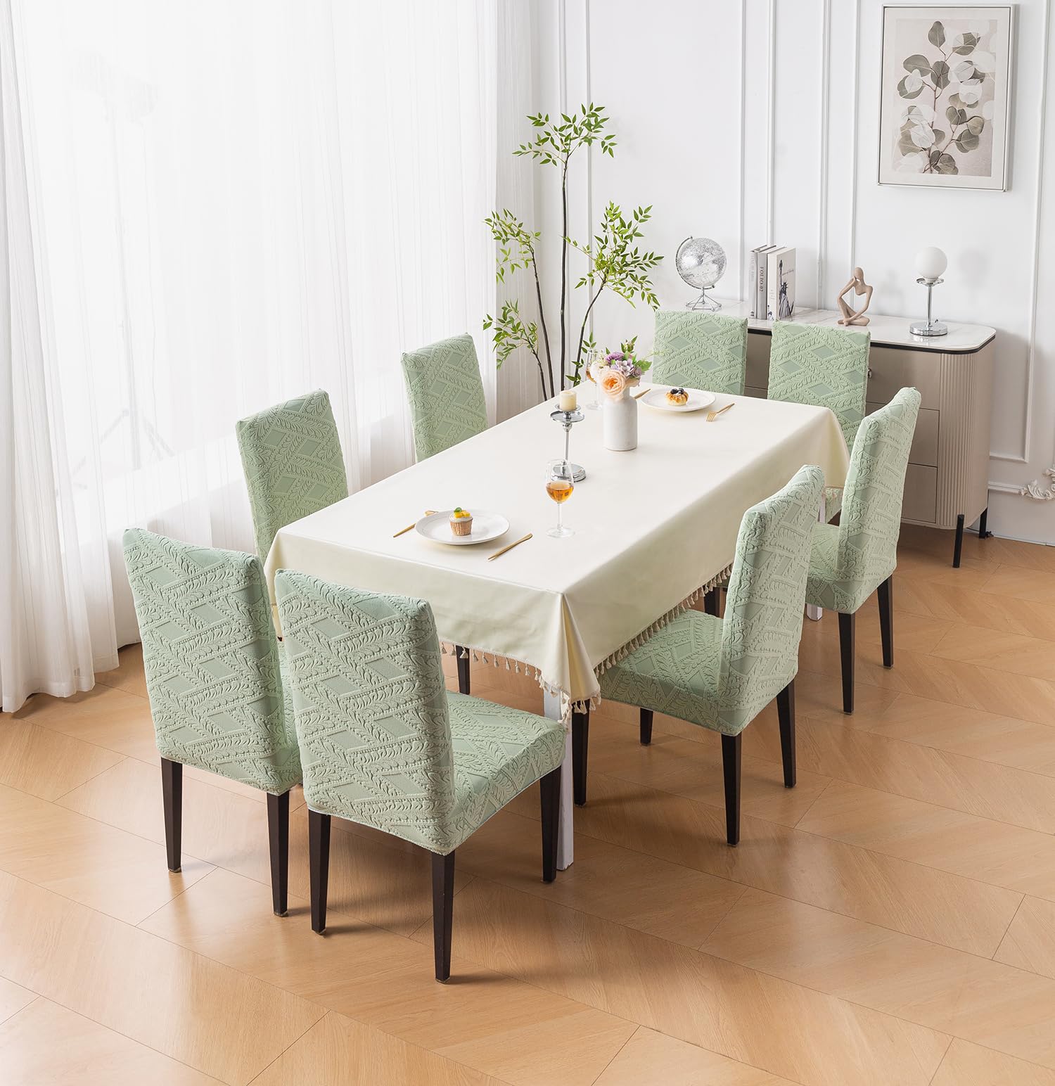 Stretchable Chair Covers - Green Jacquard Dining Covers -3