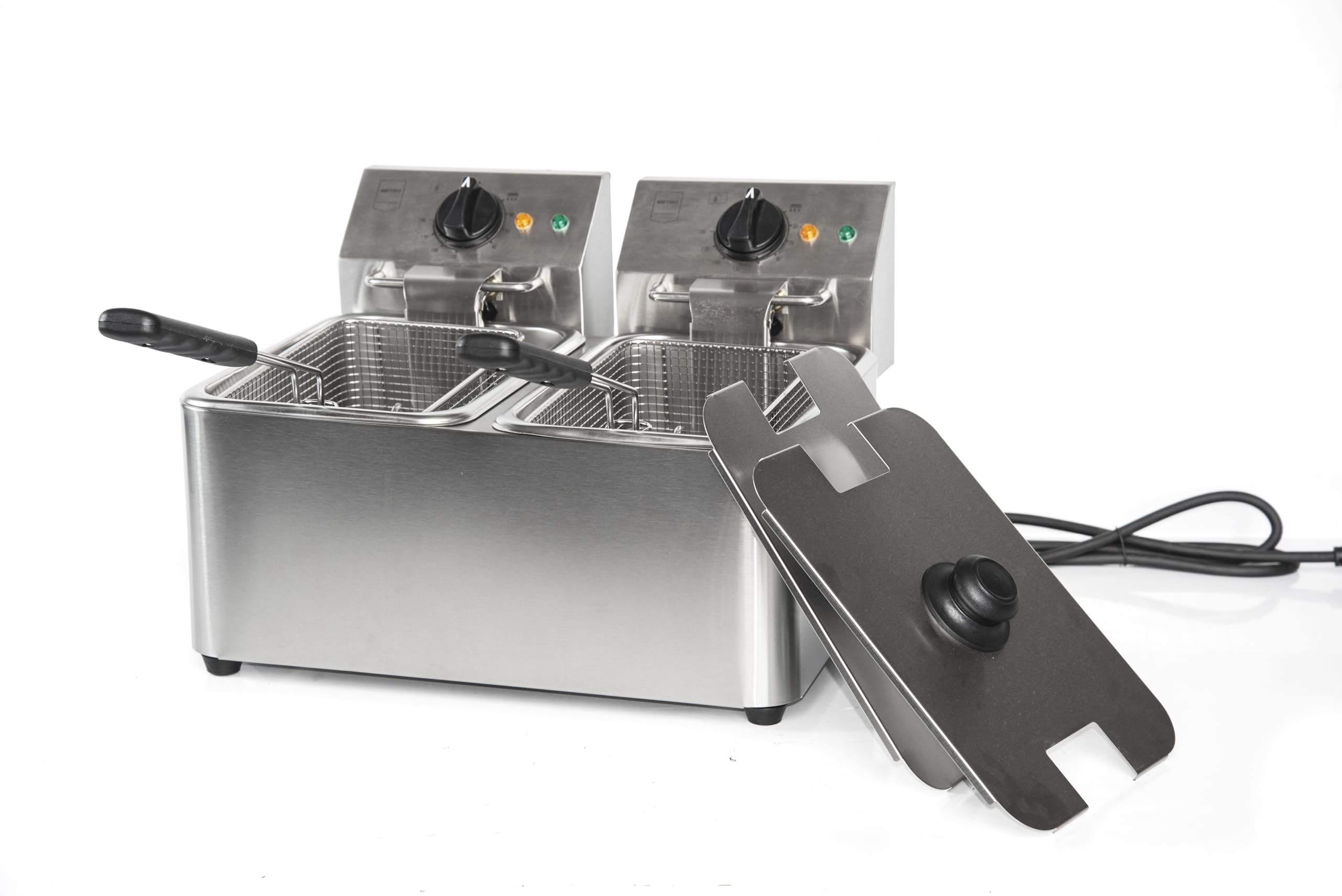 METRO Professional Friggitrice elettrica GDF3024, doppio cestello, 2x 4 L, 2x 2500 W, riscaldamento rapido, pannello comandi estraibile, termostato di sicurezza, zona fredda, piedini antiscivolo