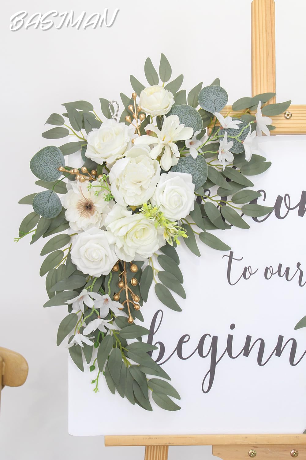 Kit di fiori ad arco con tende (confezione da 2) per cerimonia nuziale, pergolato e ricevimento, decorazione per matrimoni, cartelli di benvenuto, decorazioni floreali per feste di compleanno