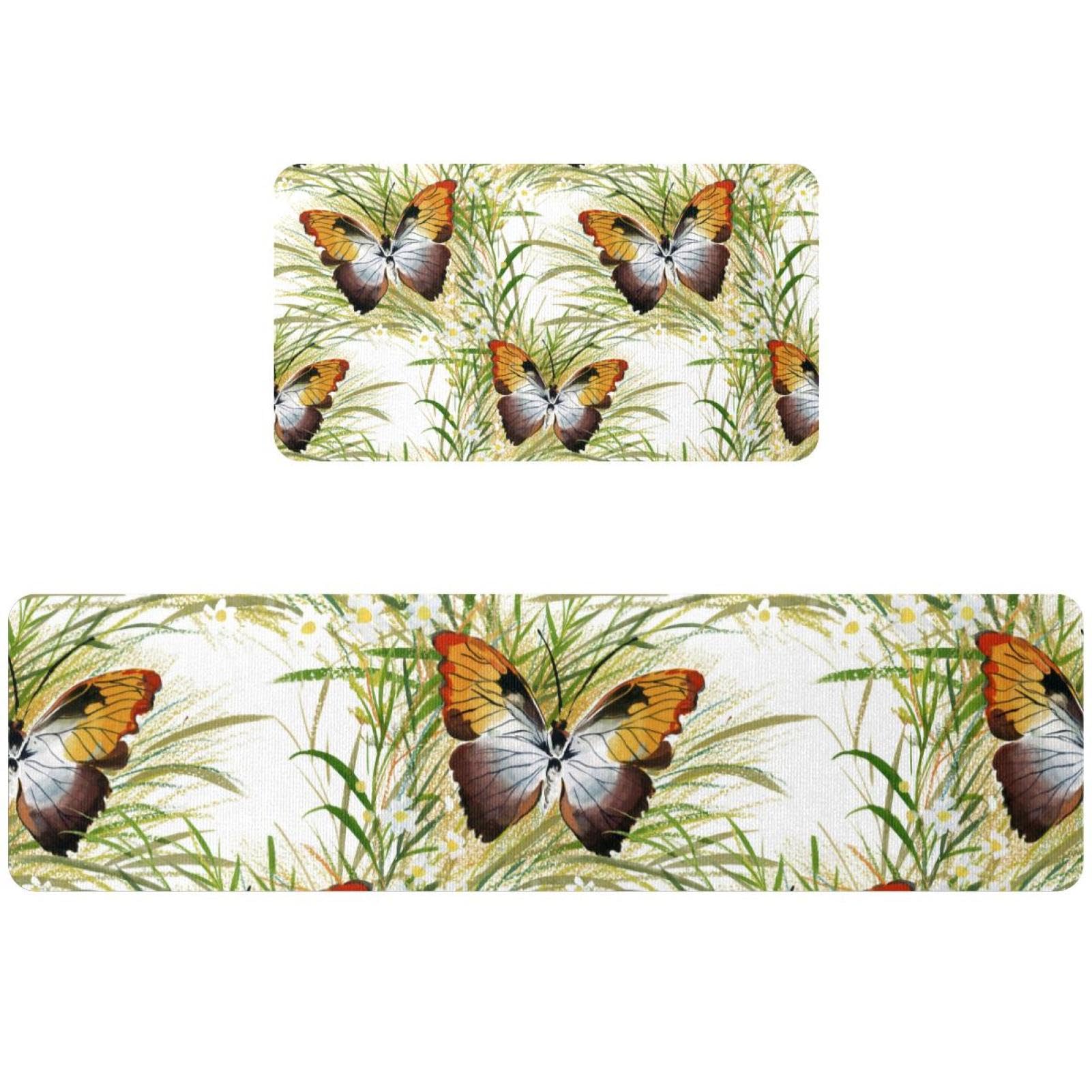 Tapete de cocina para pasillo y cuarto de lavado, alfombras absorbentes con flores de verano