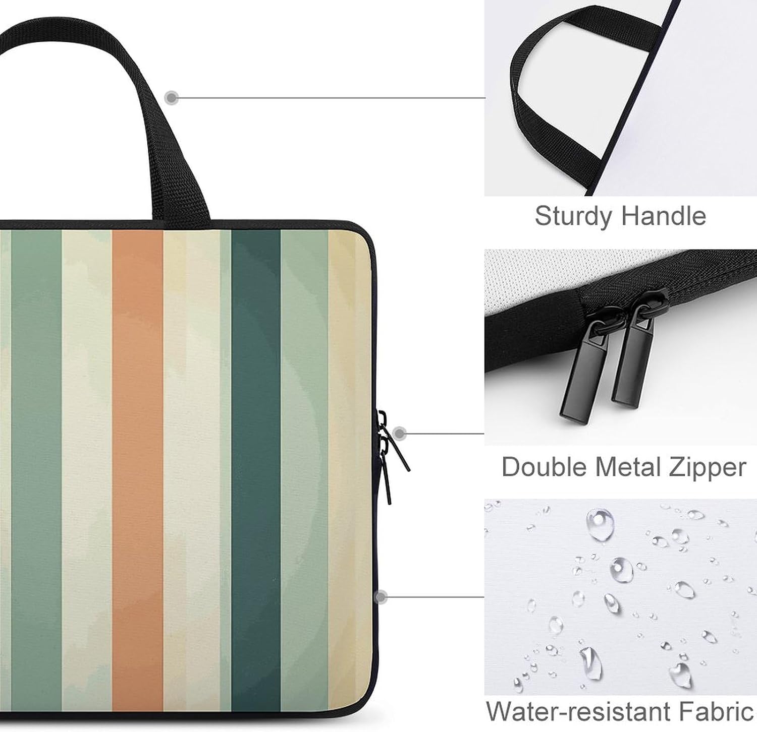 Retro Striped Laptop Case Sleeve 17inch Business Travel Protective Computer Carrying Cover Briefcase Handbags for Laptop Or Tablet image 3