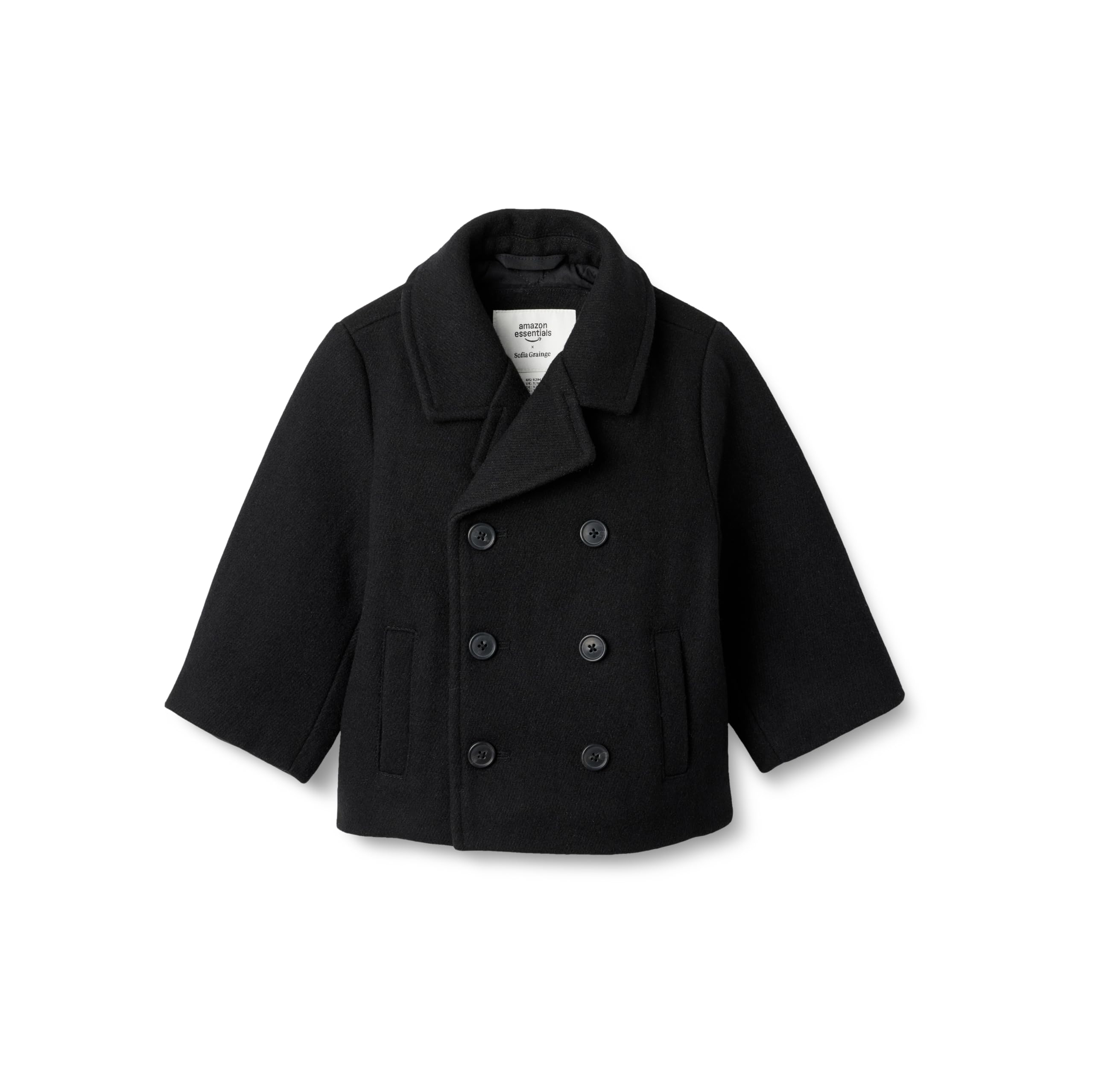 Amazon Essentials x Sofia Grainge Baby Boys' Wool Blend Double Breasted Coat, Black, 12 Months