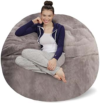 Sofa Sack Bean Bag Chair - Plush, Ultra Soft - Memory Foam Bean Bag Chair with Faux Rabbit Fur Cover - Stuffed Foam Filled Furniture and Accessories for Dorm Room 5 Feet - Gray