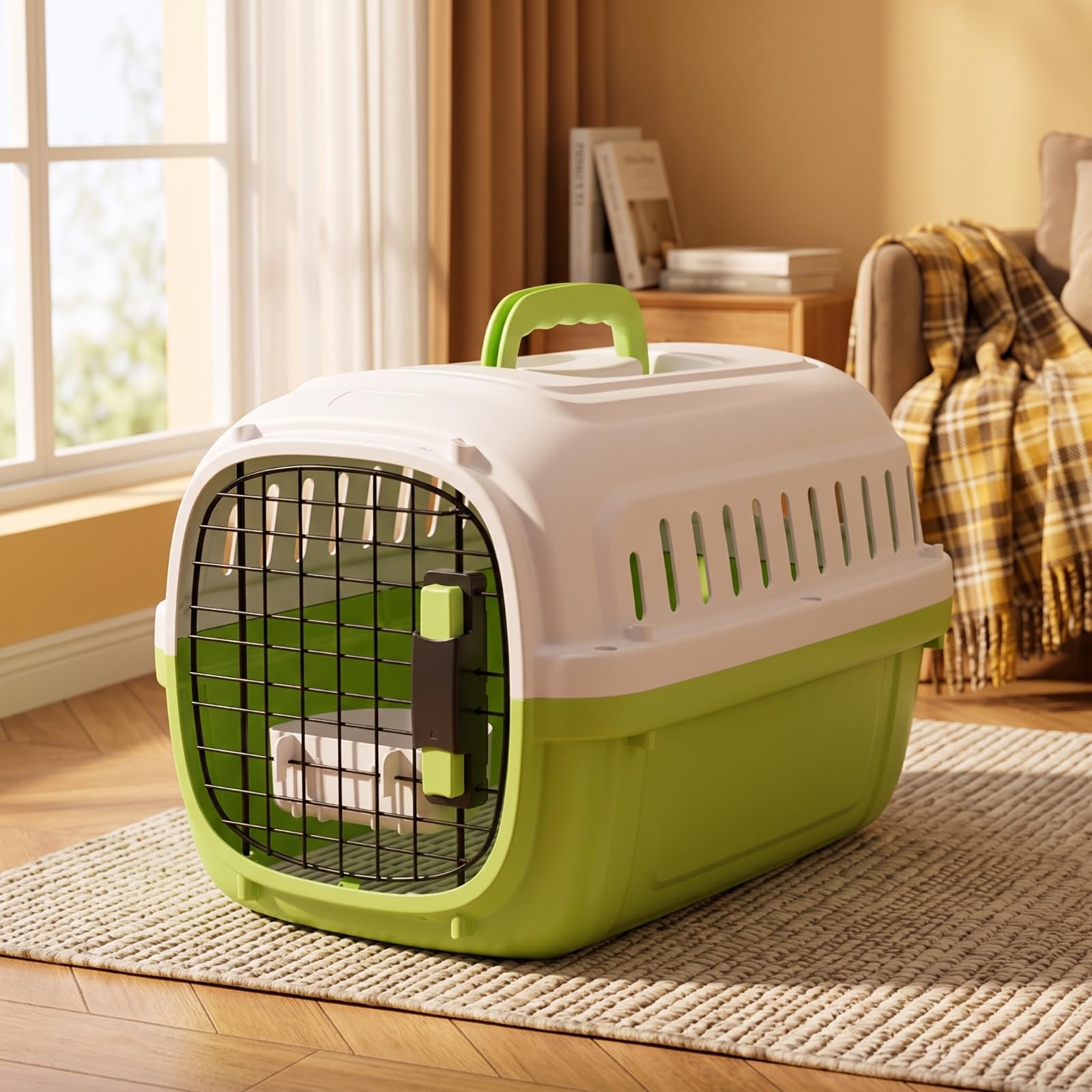 Gralara tín Rígido Seguro tín con Banja Transpirable Caja para Mascotas Pequeñas, Viajes en Coche, Verde Aguacate, 51 35 31CM