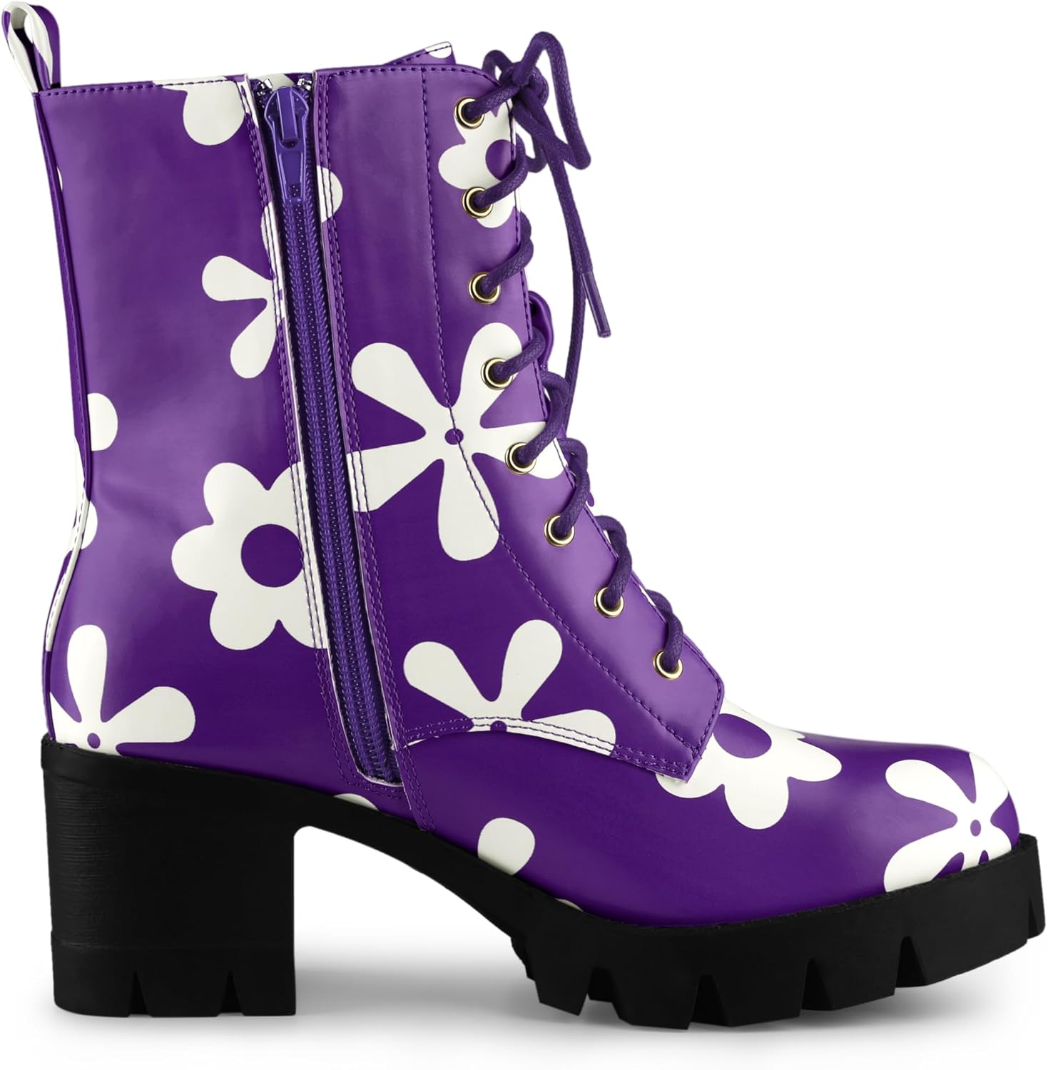 Allegra K Women's Printed Platform Round Toe Lace Up Chunky Heel Combat Boots
