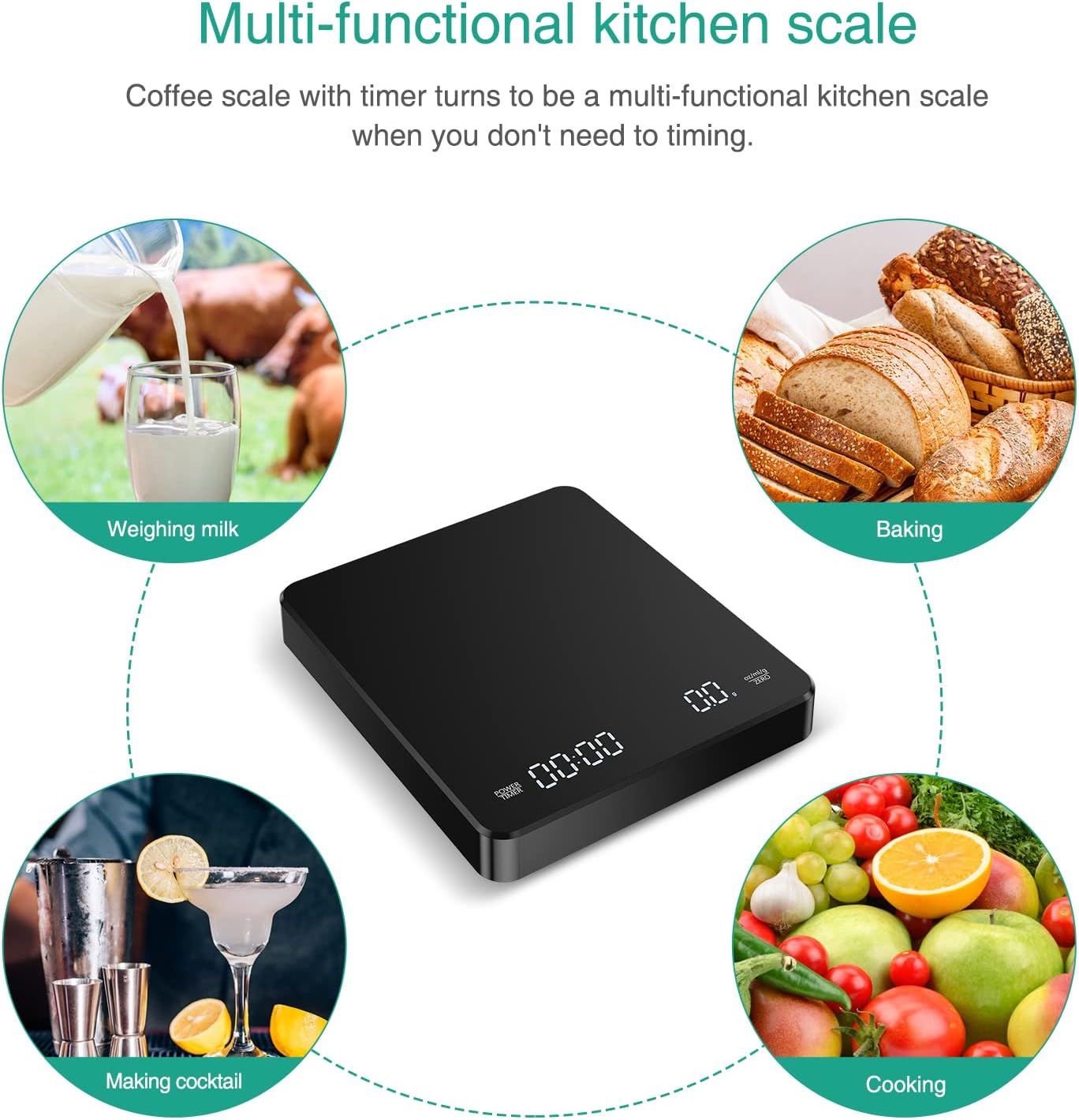 ORIA Digital Coffee Scale used as a multi-functional kitchen scale