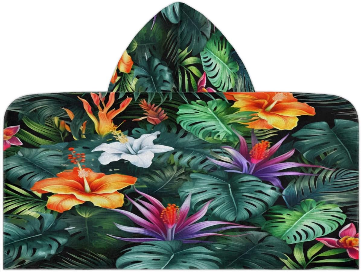 Kids Bath Towel Tropical Palm Plant Beach Towel with Hood Pool Cover Up for Girls Boys Soft Absorbent Hooded Bath Towel Toddler Towels for Beach, Pool