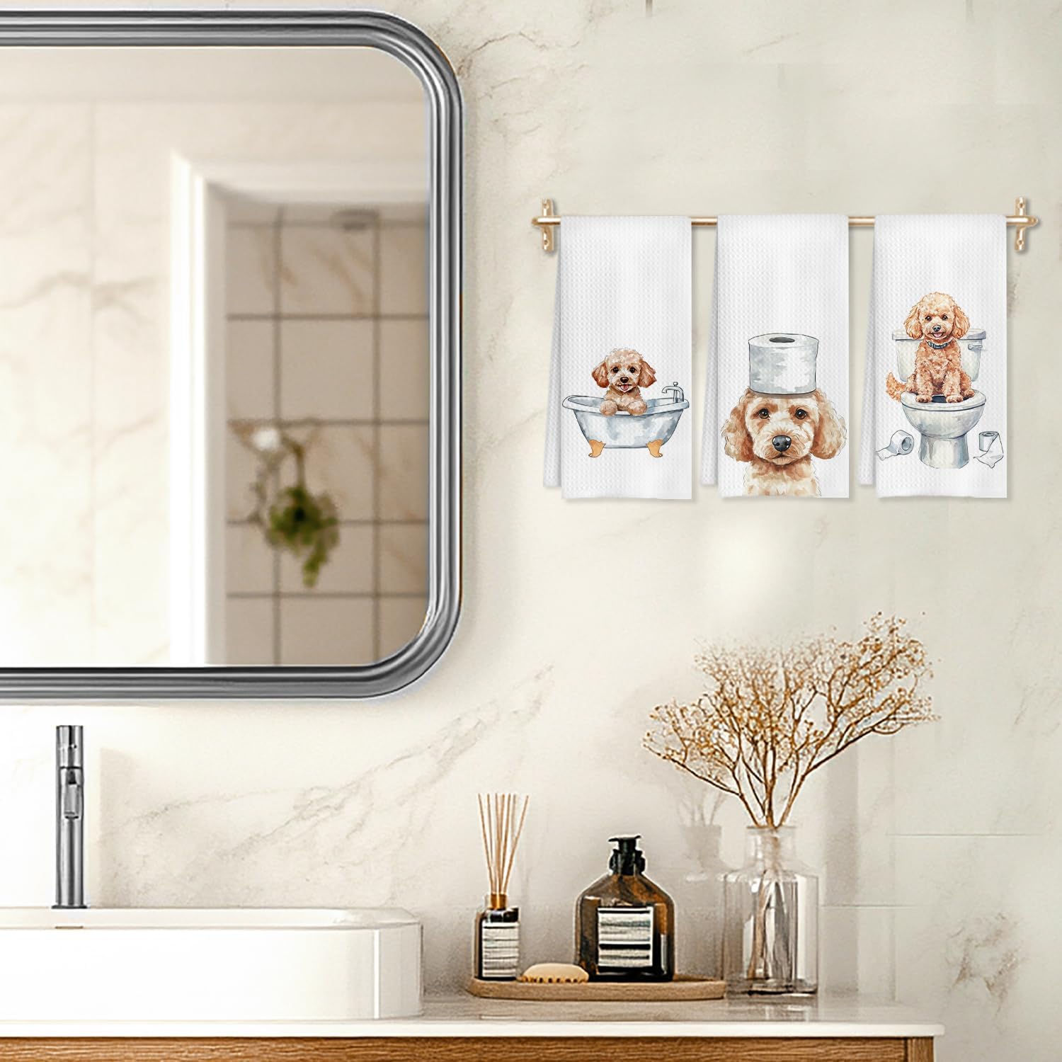 Funny Poodle Bathroom Hand Towels Set of 3, Poodle Decor Hand Towels for Bathroom, Poodle Mom Gifts, Gifts for Poodle Lovers, Kids Bathroom Decor, Dog Bathroom Decor, 16x24 Inch - Image 5