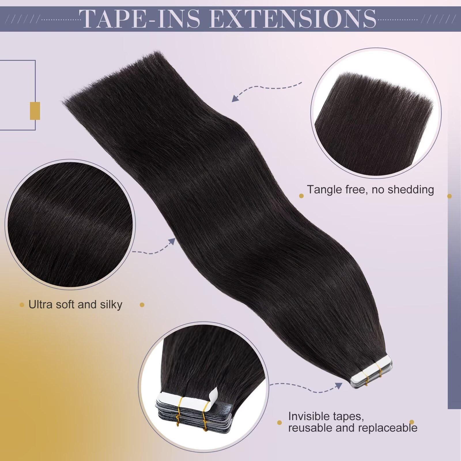 UK-Fashion-Shop 20PCS Tape in Human Hair Extensions Real Hair Natural Black 1B 18inch 50gram Remy Hair Pieces Long Straight Natural Skin Weft Seamless Invisible - Image 3