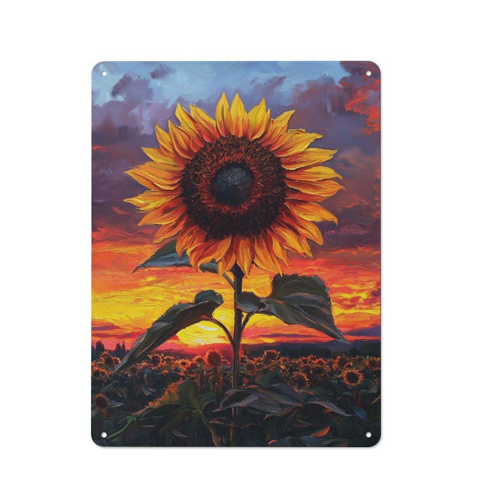 Junmoney Style-17 Tin Wall Plaque 40X30cm With Sunflower At Sunset For Guest Room Or Hallway, For Garage, Workshop And Man Cave Decoration