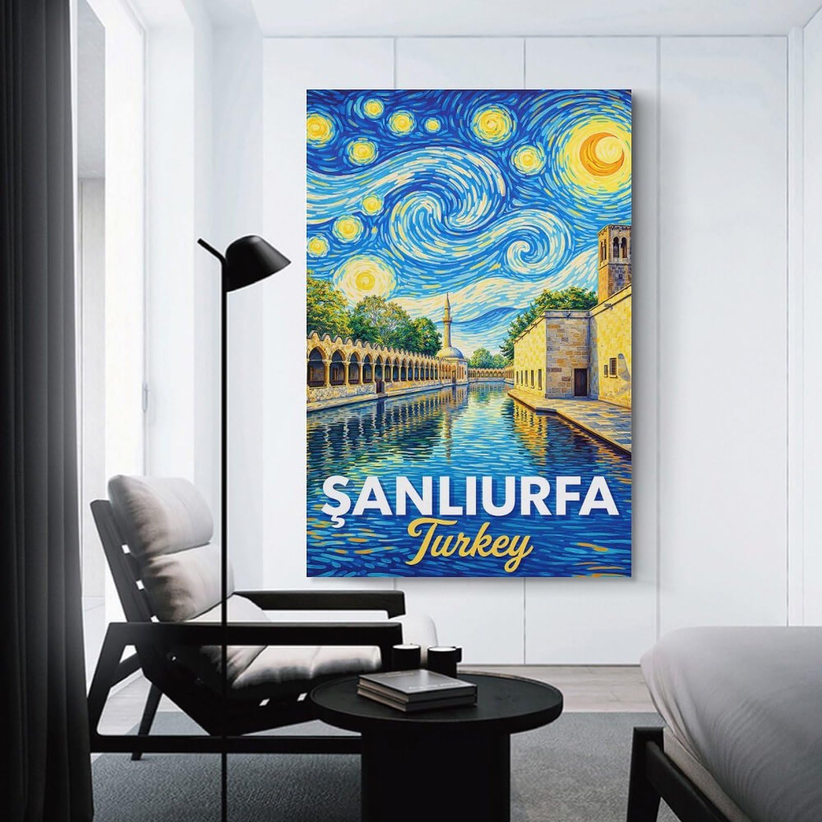 Junmoney Sanliurfa Turkey Starry Night Canvas Wall Decor, 24x36inch(60x90cm), for Gallery Wall Decor And Room Displays, Wall Decor Suited to Curated Displays