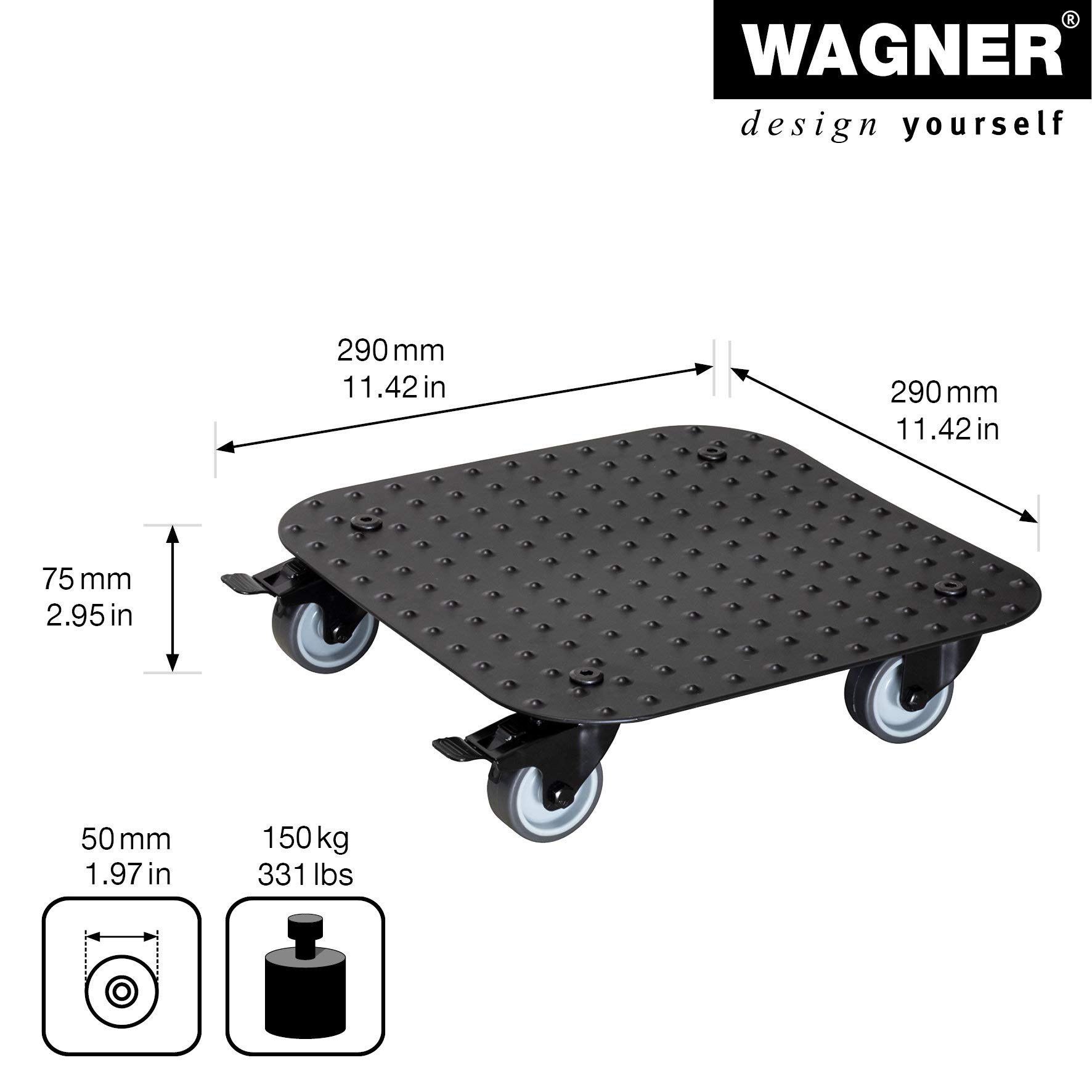 Wagner Carrello per Piante Alaska 29 x 29 x 7,5 cm I Carrello per Fiori per Interni ed Esterni I Portavaso in Alluminio Nero con Ruote I 2 Ruote con Freno I Portata 150 kg I Made in Germany- 20700301