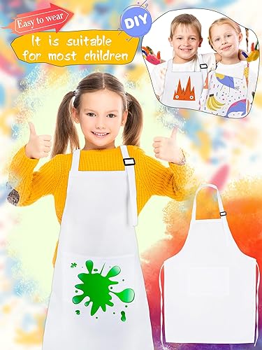 Miniatura 5 de 20 piezas de delantal de pintura blanca para niños, delantales de artistas en blanco con bolsillos, delantal de chef ajustable para niños y niñas,