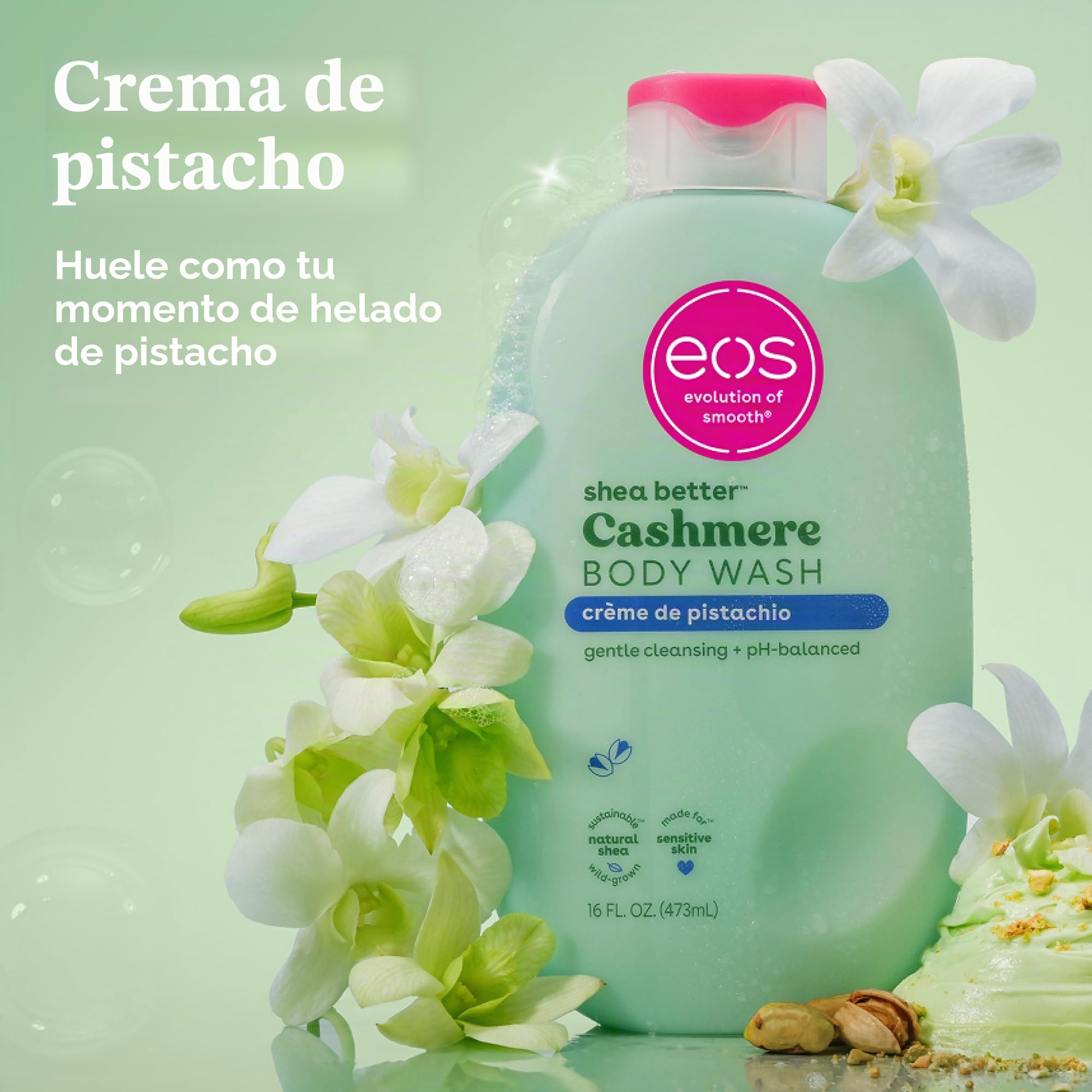 eos Cashmere Body Wash - Crema de Pistachio Gel de Ducha Hidratante · Fórmula de Gel Cremoso · Con Manteca de Karité · 473 ml / 16 fl oz
