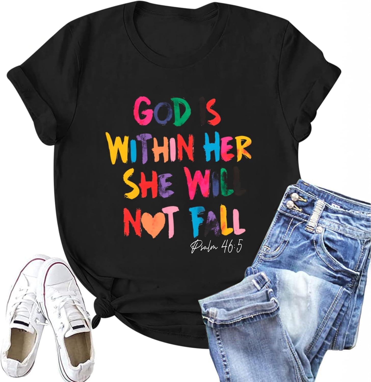 Christian Shirts for Women Jesus God is Within Her Tshirt Faith Inspirational Bible Verse Religious Graphic Tee Tops
