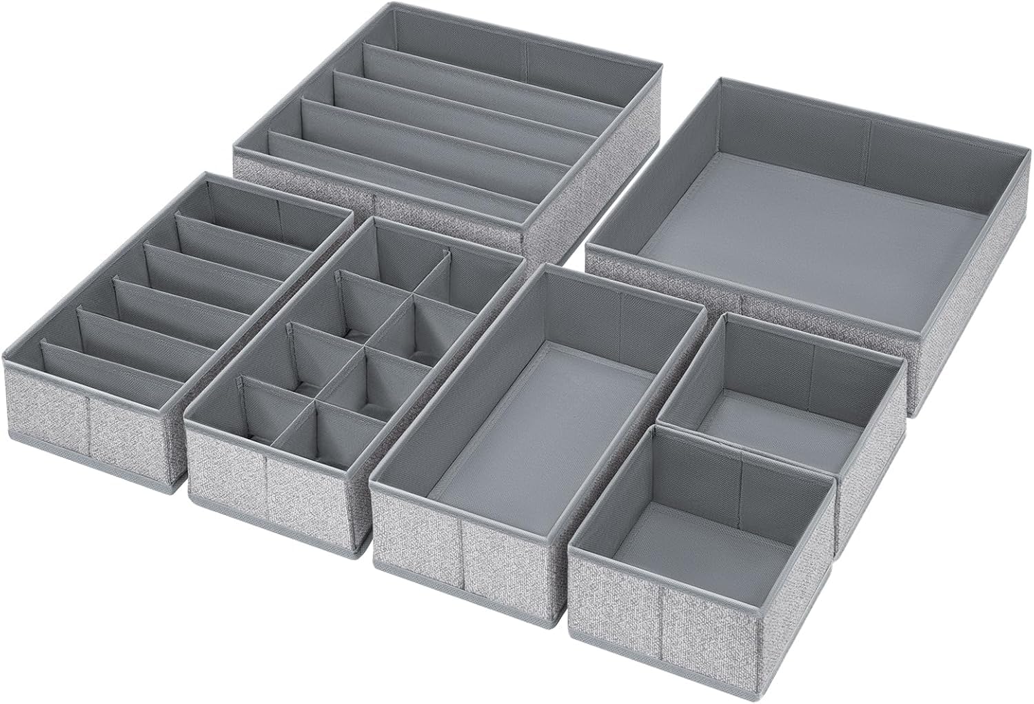 DIMJ 7 Pack Non-Woven Drawer Organiser - Foldable Storage Drawer, Storage Boxes, Ideal for Bras, Socks, Dividers for Wardrobe Bedroom or Kitchen (Heather Grey)Global Recycled StandardGlobal Recycled StandardGlobal Recycled Standard