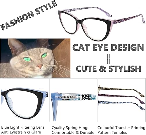 Miniatura 3 de CRGATV Paquete de 3 lentes de lectura con bloqueo de luz azul, para mujer, diseño elegante de ojo de gato, antifatiga ocular y deslumbramiento, +1.5