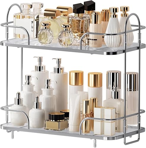 Organizador de baño, organizador de perfume cosmético para el cuidado de la piel de 2 niveles, encimera de baño, perfume de maquillaje para bandeja