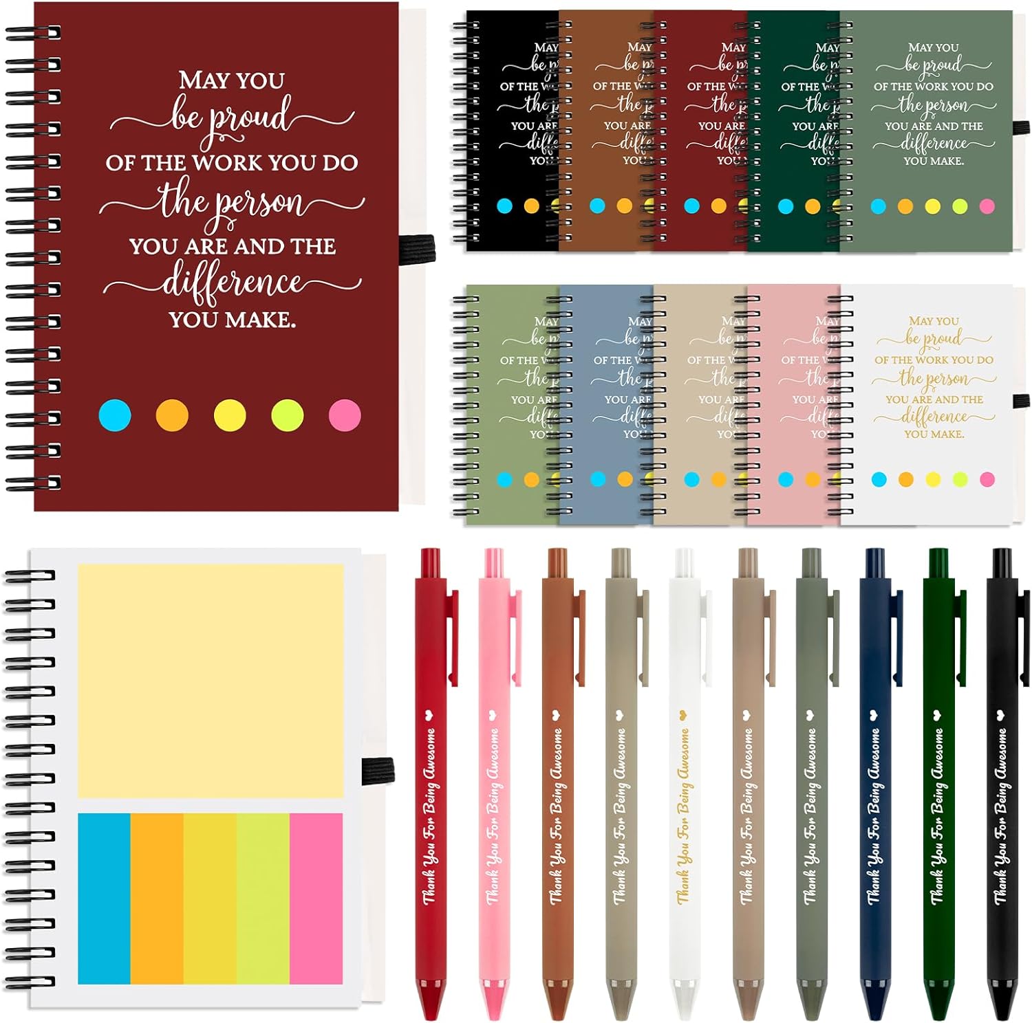 20 Sets Employee Appreciation Gifts Bulk Inspirational Spiral Notebook Journal with Sticky Note Motivational Pen Thank You Small Gifts for Coworkers Team Nurse Teacher Volunteer Office Staff Gift