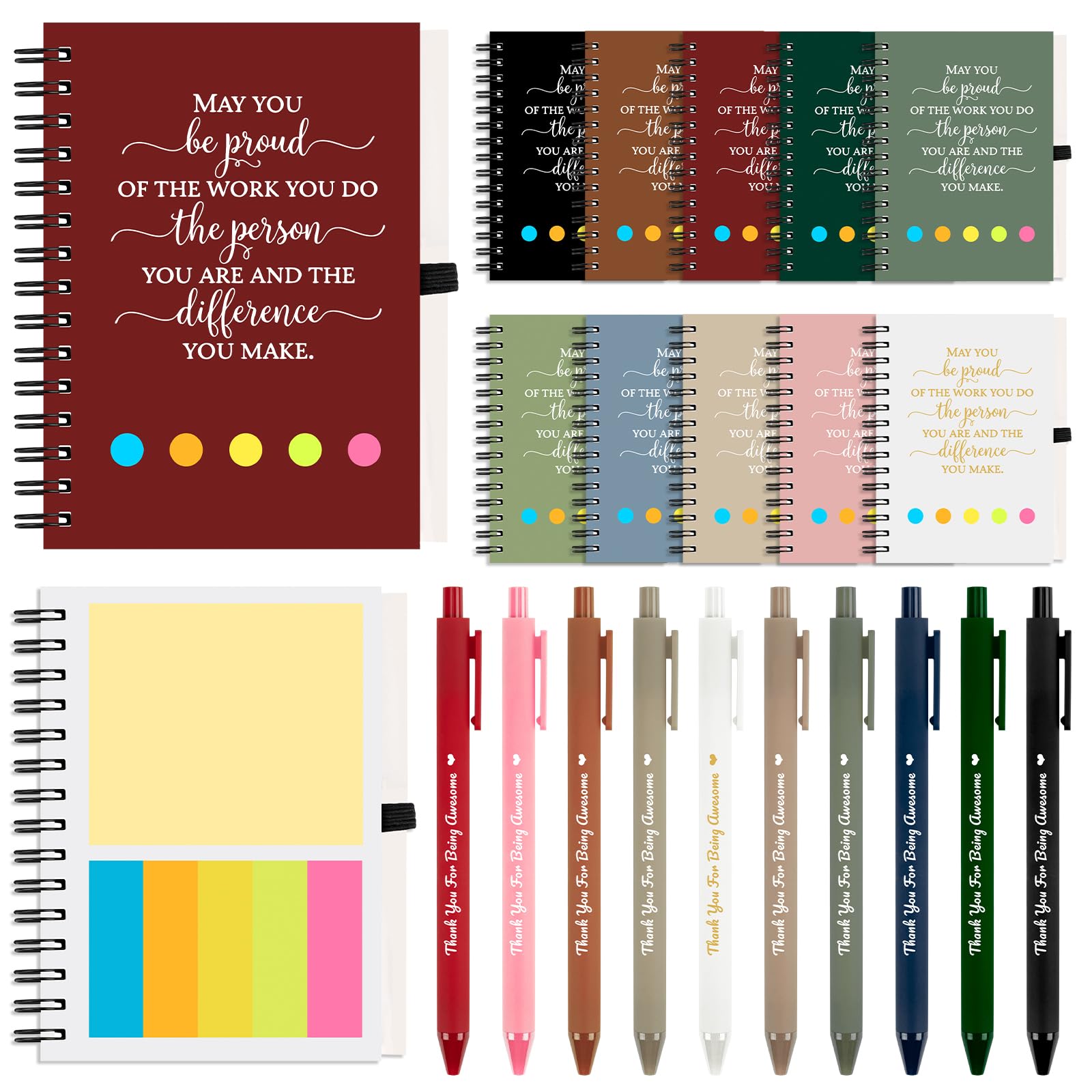 20 Sets Employee Appreciation Gifts Bulk Inspirational Spiral Notebook Journal with Sticky Note Motivational Pen Thank You Gifts for Coworker Team Staff Nurse Medical Assistant Teacher Christmas Gifts