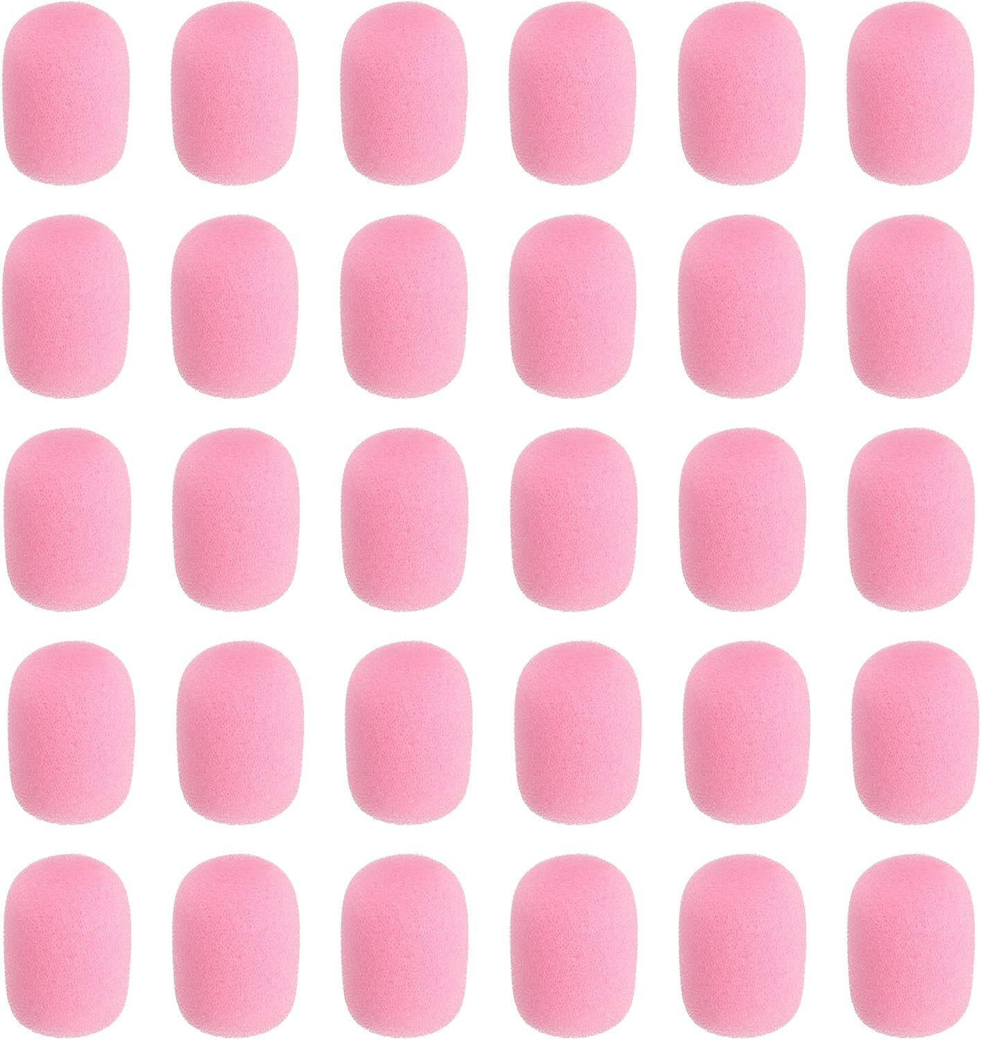 Generic 30 Pcs Mini Foam Microphone Windscreen, 22x30mm High Density Pink Mic Cover Noise Reduction Foam Covers for Streaming Stage Conference Use
