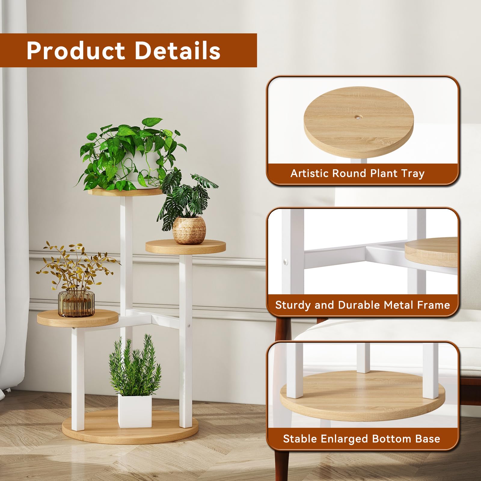 KHayRovies 4 Tier Indoor Plant Stand Flower Shelf, Metal Flower Pot Stands For Indoor Plants, Black Corner Tall Plant Display Holder For Patio Garden Living Room Balcony Bedroom