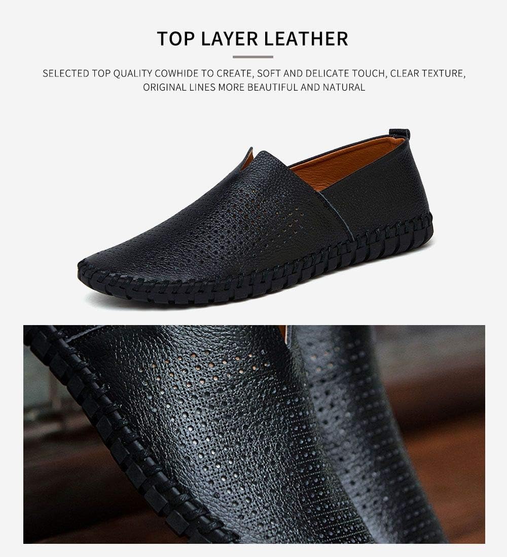 Men's Genuine Leather Loafer Shoes Slip On Soft Walking Shoes Perforated Driving Shoes - Image 3