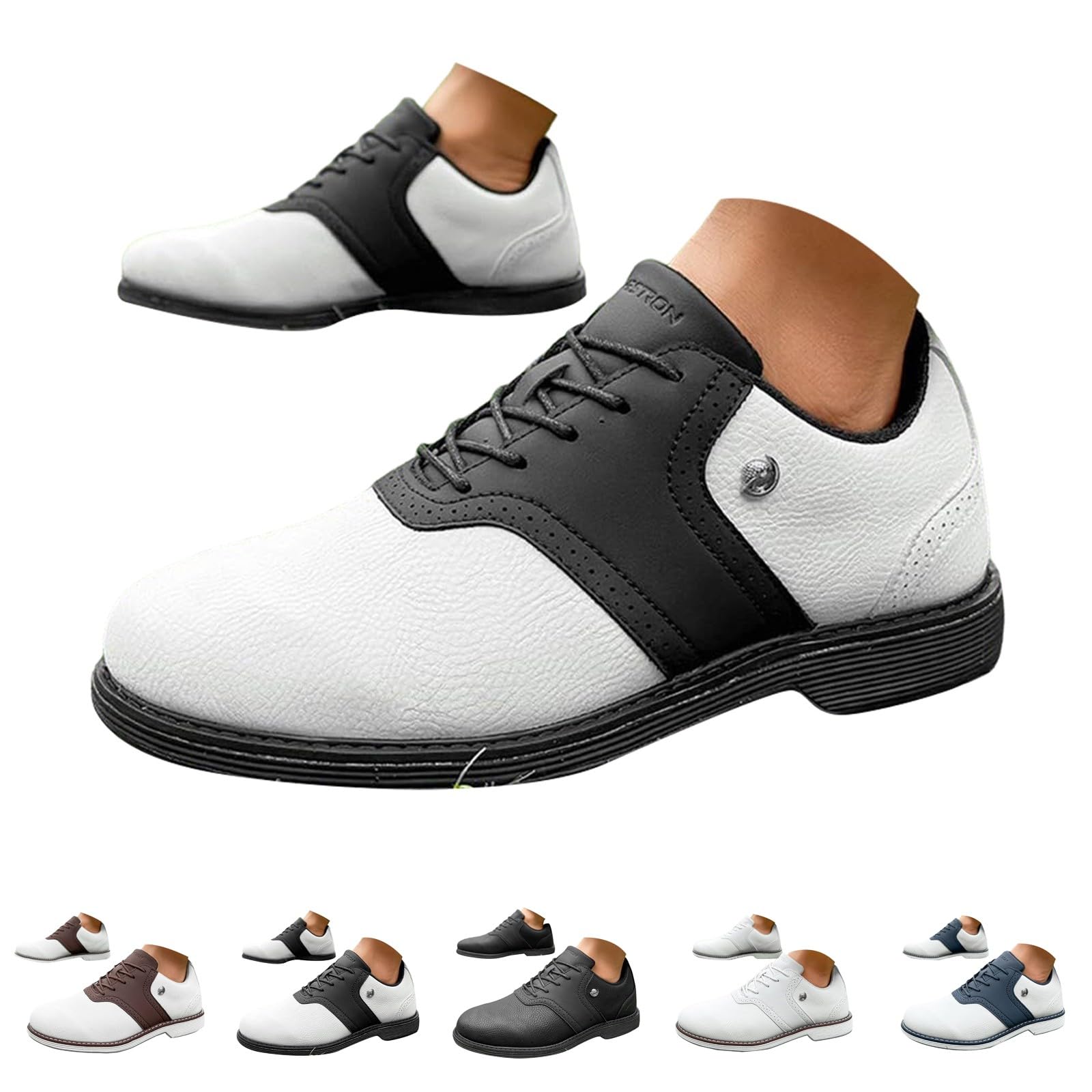 Męskie buty golfowe, klasyczne, czarno-białe, w stylu siodłowym, wodoodporne, sportowe trampki z kolczastą podeszwą, do użytku na zewnątrz, BEŻOWY, 39.5 EU