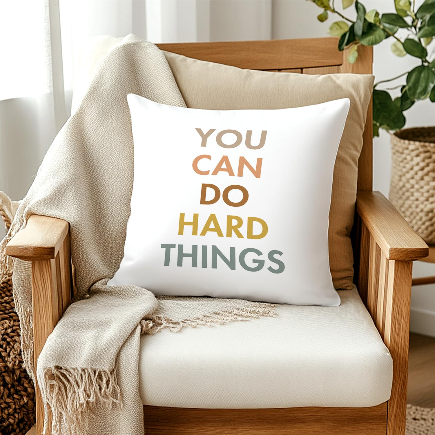 Positive Quotes You Can Do Hard Things Decor Decorative Pillowcase Throw Pillow Cover 18x18 Inch,Inspirational Gifts for Women Teenage Girl