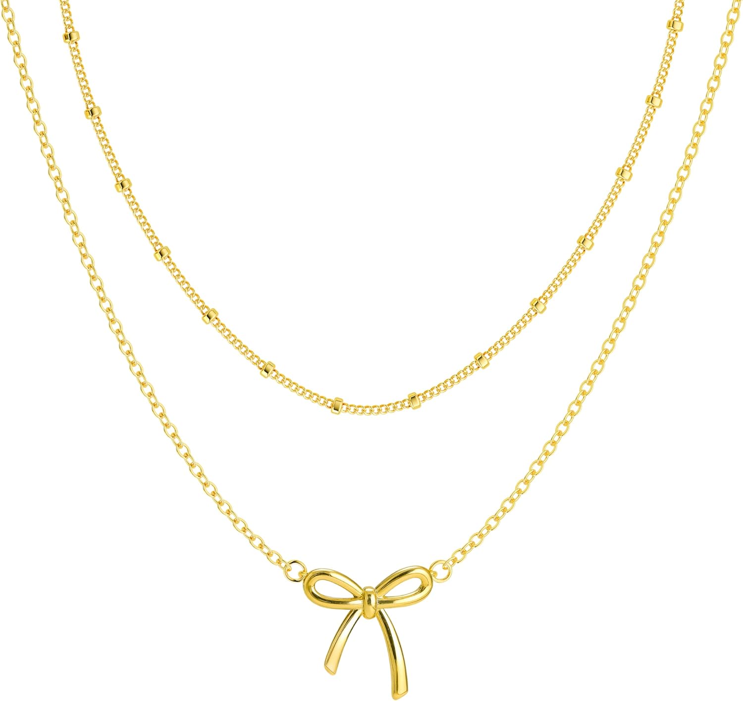 MBW Bow Necklaces for Women Trendy, Dainty Layered 14K Gold Plated Cute Bow Pearl Heart Pendant Choker Necklace Stack Love Choker Waterproof Fashion Jewelry Set Gift for Women Mom