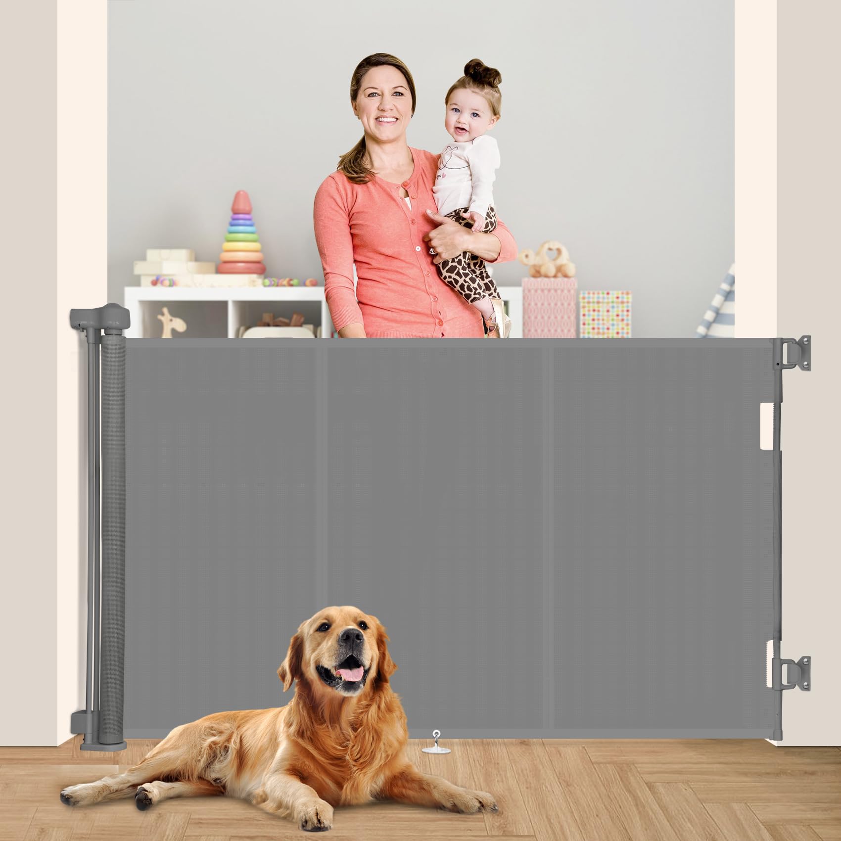 Upgrade 71" Retractable Baby Gates with Reinforced Strip Design to Prevent Crawling Through, 42" Tall Retractable Gate for Baby and Pet, 6 FT Baby Gates for Stairs, Doorways, Hallways
