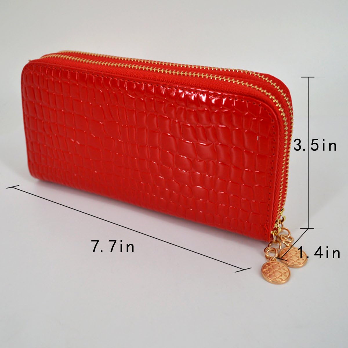 Aisi Women Patent Leather Clutch Wallet Phone Card Holder Organizer Ladies Purse (Red) - Image 7