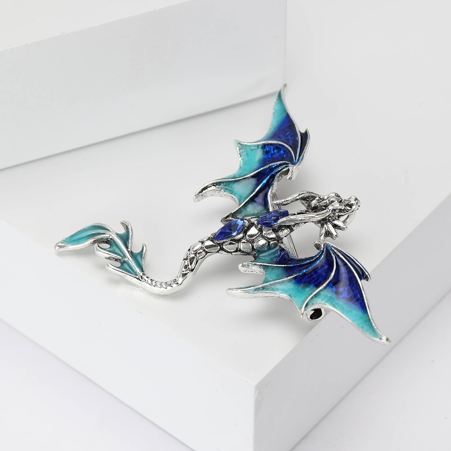Vintage Punk Dragon Brooches for Women Enamel Dragon Brooch Domineering Flying Dragon Brooch Personality Clothing Hat Bag Accessories for Men and Women (Blue) - Image 2