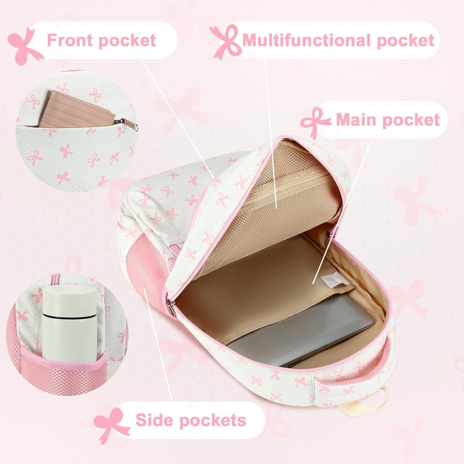 LEDAOU School Backpack for Girls Boys Kids Bookbag Elementary Primary Middle School Bag Travel Back Pack for Ages 6-14 (Pink Bow) - Image 10