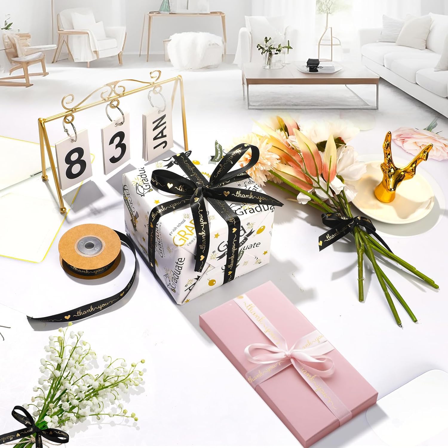 Image secondaire de Ruban d'Emballage Merci en Polyester - 15mm Imprimé pour Cadeaux et Décorations