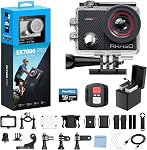AKASO EK7000 Pro 4K30fps Caméra d'action avec écran tactile EIS 131ft Caméra sous-marine étanche à distance 5X Zoom avec kit d'accessoires pour casque (Standalone)